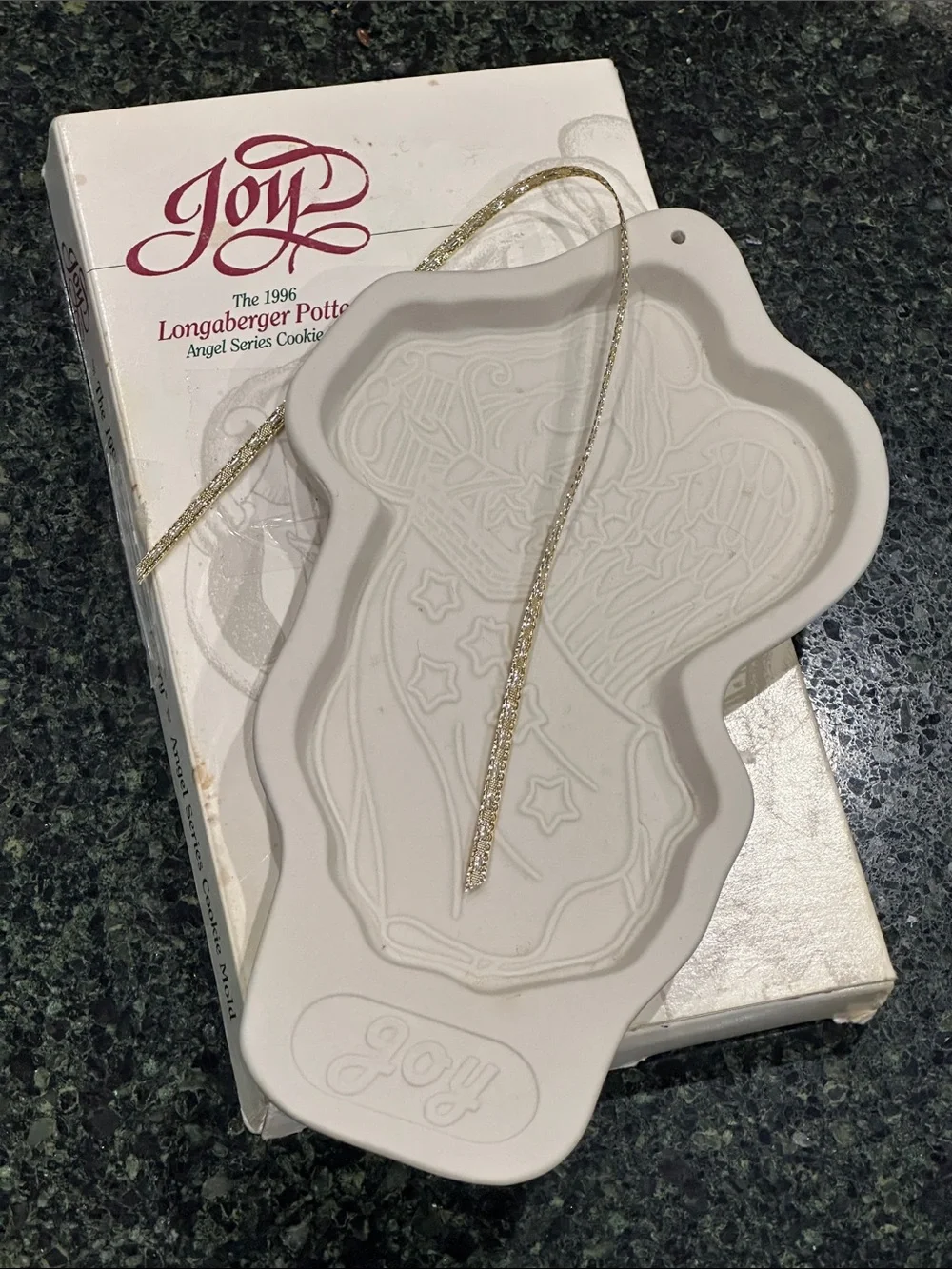 Longaberger 'Joy' Angel series Cookie Mold vtg Christmas 1996 pottery w box